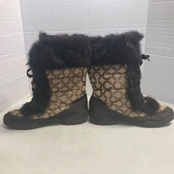COACH Jeannie Signature Fur Lined Boots Size 7B Mid Calf Brown & Black Size 7B - Picture 7 of 10
